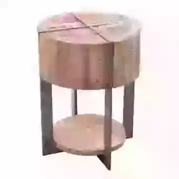 Round Mango Wood Lamp Table with Steel Cross Legs